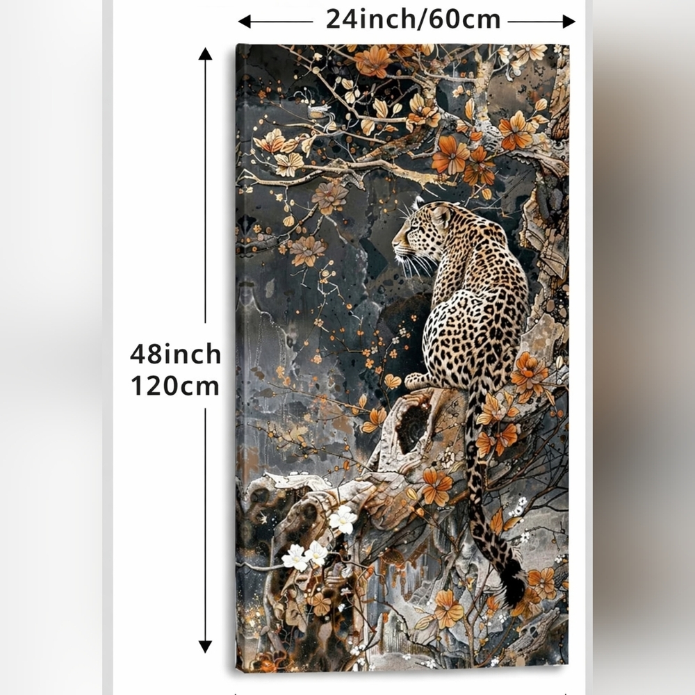 Large 24x48 Leopard Wall Art – Framed Canvas – Ready to Hang